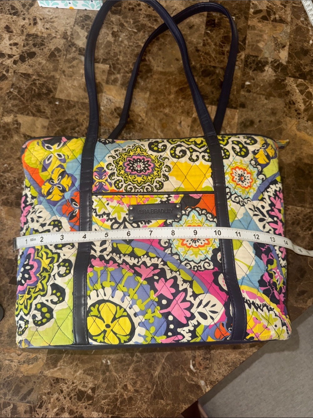 Vera Bradley Bright Multicolor Quilted Tote with Blue Trim. Rio Style. - Picture 3 of 11